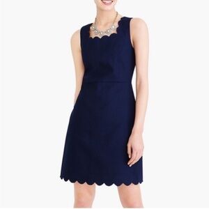 J. Crew Navy Blue Sleeveless Scalloped Dress